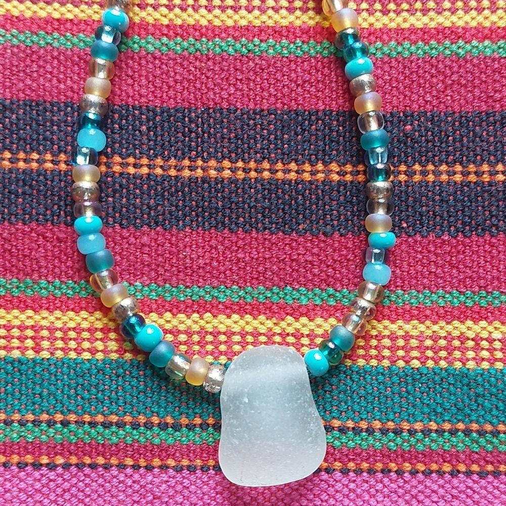 Beach Glass Necklace, Sea glass Necklace, Boho, Blue